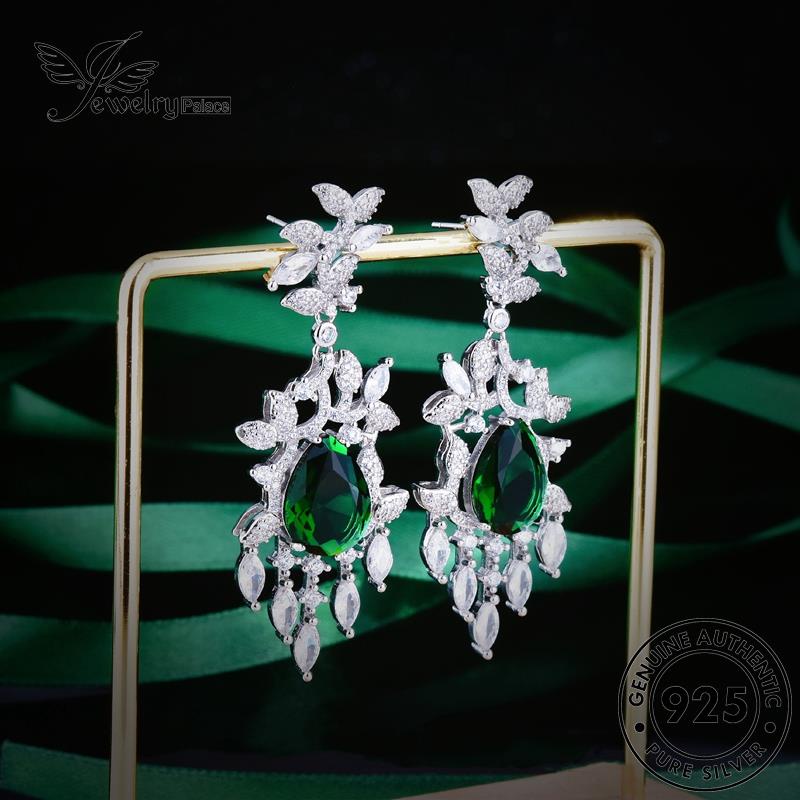 Jewelrypalace Anting Tusuk925 Perak Jatuh Emerald Wanita Daun Asli E1188