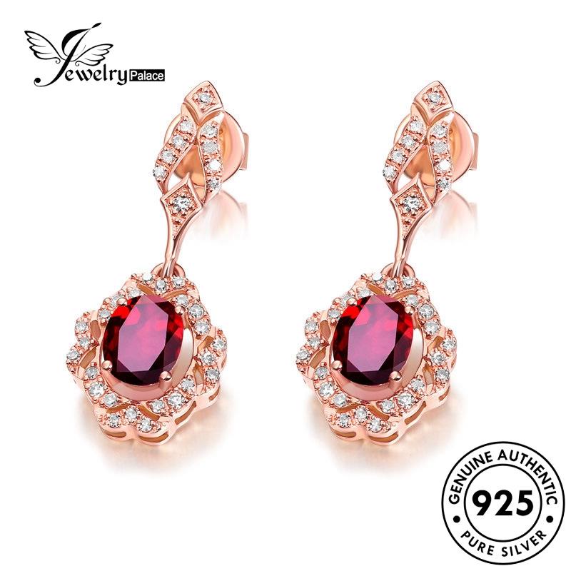 Perhiasantempat Wanita Anting Tusuk925 Asli Ruby Perak Oval Gold E1224