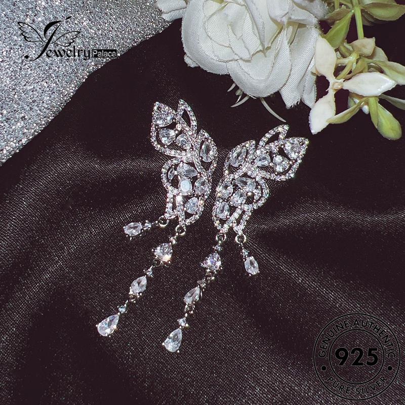 Jewelrypalace925 Anting Moissanite Perak Tusuk Berlian Asli Butterfly Wanita E1249