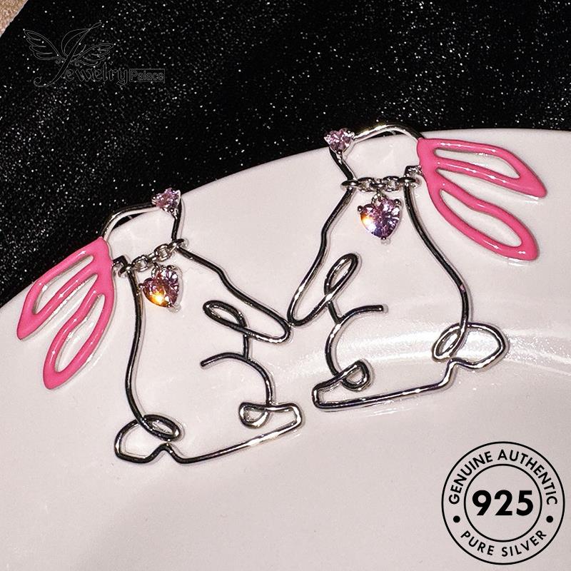 Jewelrypalace Berlian Asli Wanita Anting Tusuk Perak925 Kristal Pink Rabbit E1282