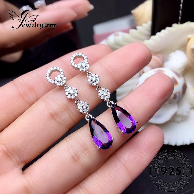 Jewelrypalace Wanita Pear Stud Bentuk Asli925 Anting Perak Amethyst E1293