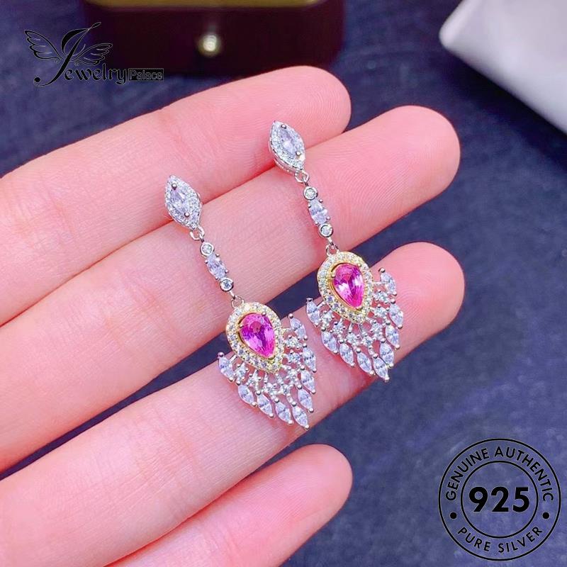 Jewelrypalace Stud Bentuk Pink Wanita Anting Berlian Perak Asli Drop925 Kristal E1296