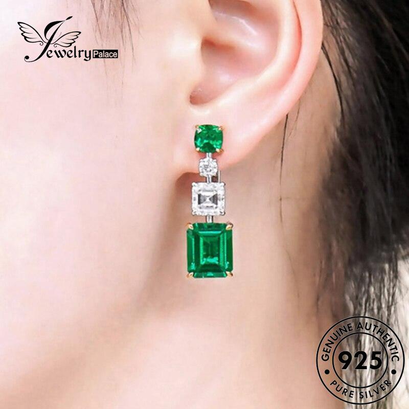 Jewelrypalace Square Asli925 Anting Giwang Emerald Perak Kolom Stud Wanita E1250