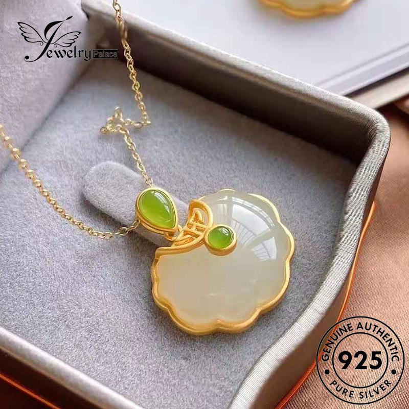 Jewelrypalace Original Kalung Panjang Umur Wanita Perak Fashion Lock925 Giok N63