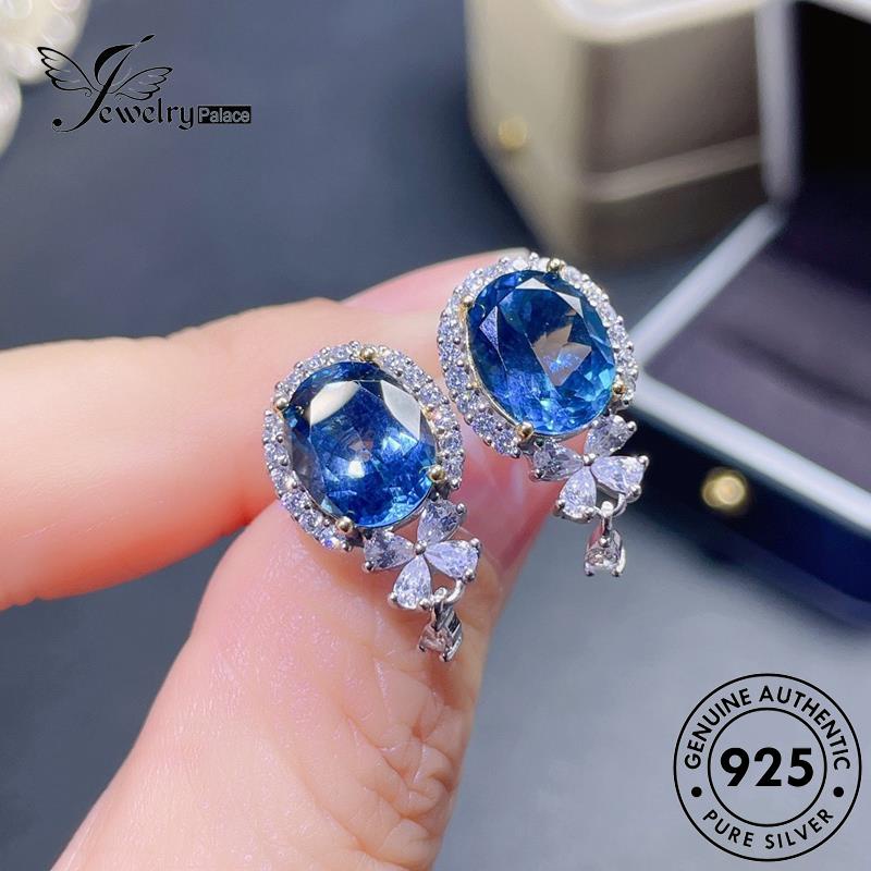 Jewelrypalace Anting925 Asli Sapphire Wanita Stud Oval Perak E1302