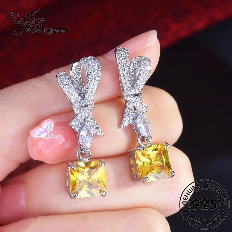 Jewelrypalace Perak Stud Tie Asli Busur Wanita925 Anting Kristal Berlian Pink E1303