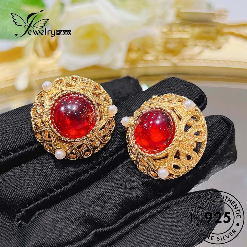 Jewelrypalace Kerawang Asli Stud Renda Perak Ruby Wanita925Anting E1305