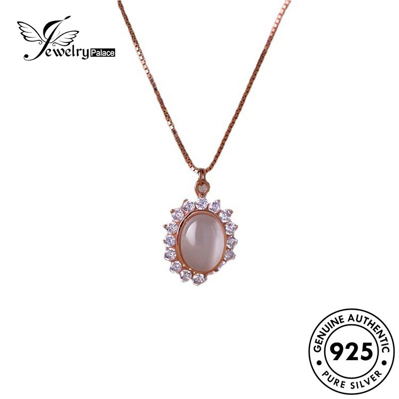 Jewelrypalace Perak Asli Kristal Bulat925 Wanita Kalung Berlian Fashion Pink N657