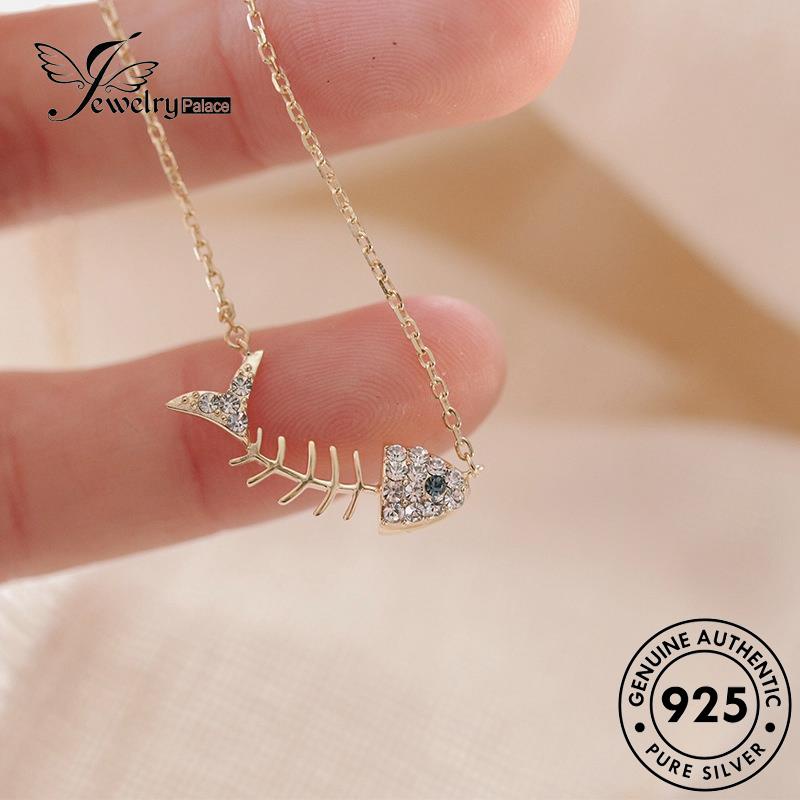 Jewelrypalace Moissanite Asli Fashion925 Wanita Perak Tulang Ikan Kalung Emas Berlian N532