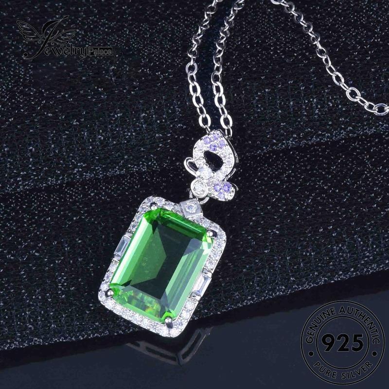 Jewelrypalace925 Kalung Perak Wanita Square Diamond Emerald Asli Klasik N1128