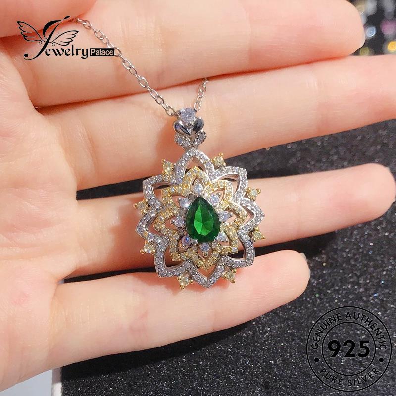 Jewelrypalace925 Kalung Emerald Hollow Asli Motif Perak Wanita N1195