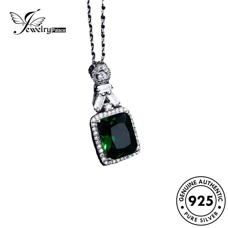 Jewelrypalace Perak Kreatif925 Emerald Asli Wanita Kalung Berlian Persegi N1236