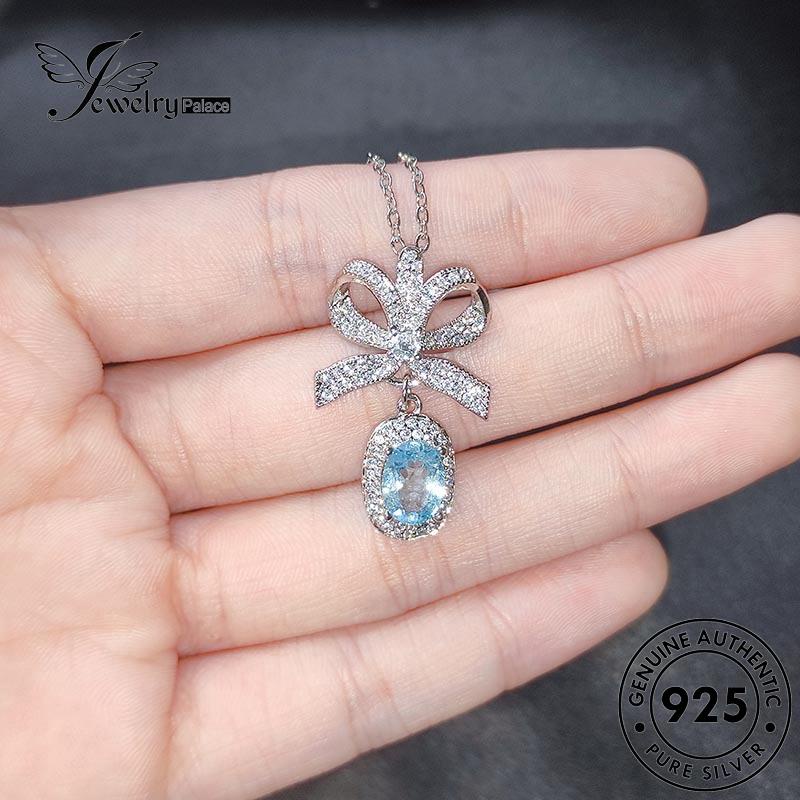 Jewelrypalace Creative Bow Sapphire Asli Perak Wanita Kalung925 N1269