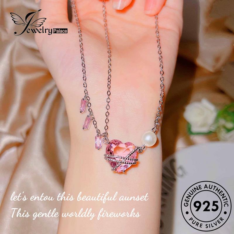 Jewelrypalace Love Kreatif Perak Berlian Kristal925Asli Wanita Kalung Pink N1299