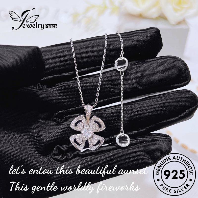 Jewelrypalace Wanita Kalung Asli Mewah925 Moissanite Daun Berlian Perak Ringan Four Clover N1303