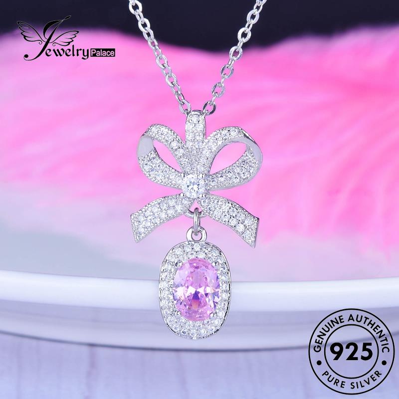 Jewelrypalace Wanita Kalung Perak Kreatif Asli Busur Kristal925 Berlian Pink N1545