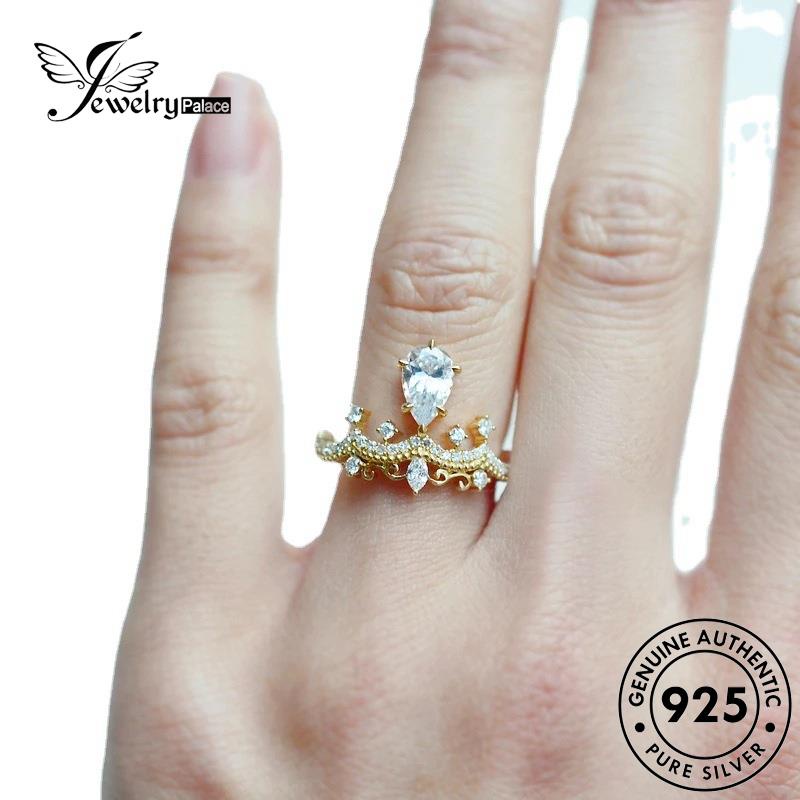 JEWELRYPALACE Moissanite Drop Asli Wanita Gold 925 korea Silver Murni Diamond Silver Sterling Original Fashion Kawin Perak Shape Cincin Aksesori Perhiasan Nikah R37