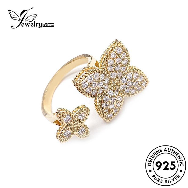 JEWELRYPALACE Silver korea 925 Gold Cincin Perhiasan Kawin Original Diamond Fashion Wanita Silver Moissanite Perak Clover Aksesori Sterling Asli Murni Nikah R73