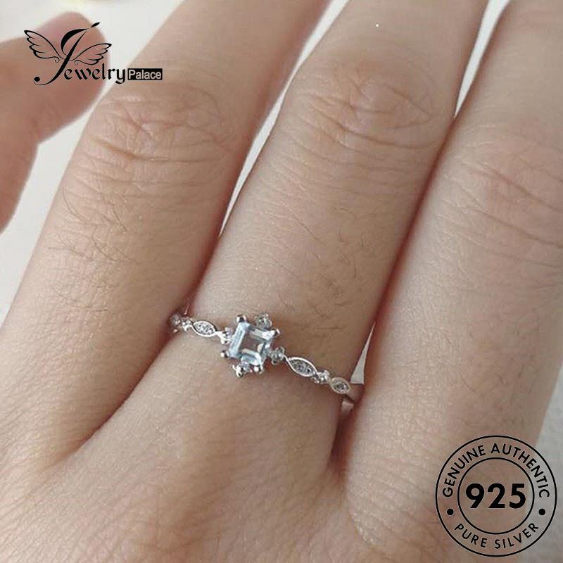 JEWELRYPALACE Silver Perhiasan Kawin Original Silver Nikah Perak Sterling Asli Aksesori Cincin Square Aquamarine Wanita korea Retro Murni Small 925 R176