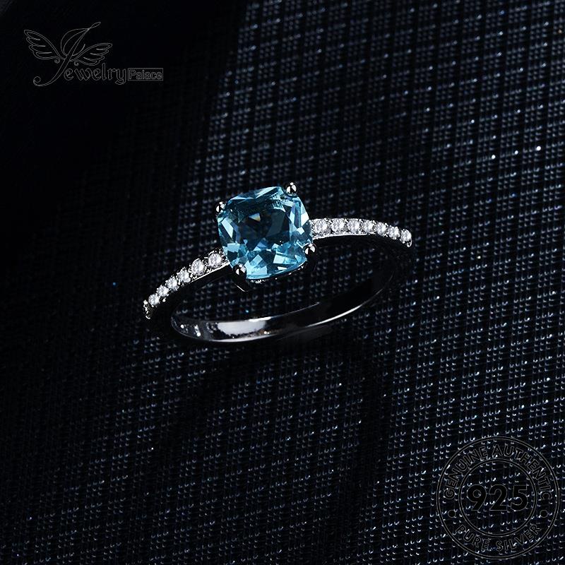 Tempat Perhiasan Wanita925 Cincin Kotak Perak Retro Aquamarine Asli R105