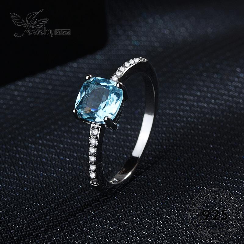 Tempat Perhiasan Wanita925 Cincin Kotak Perak Retro Aquamarine Asli R105