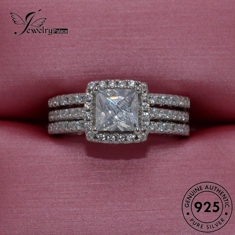 JEWELRYPALACE Diamond Aksesori Original Moissanite Sterling Silver Perak Square Murni korea Couple Cincin Kawin Pasangan Nikah Silver Asli 925 Fashion Perhiasan R107