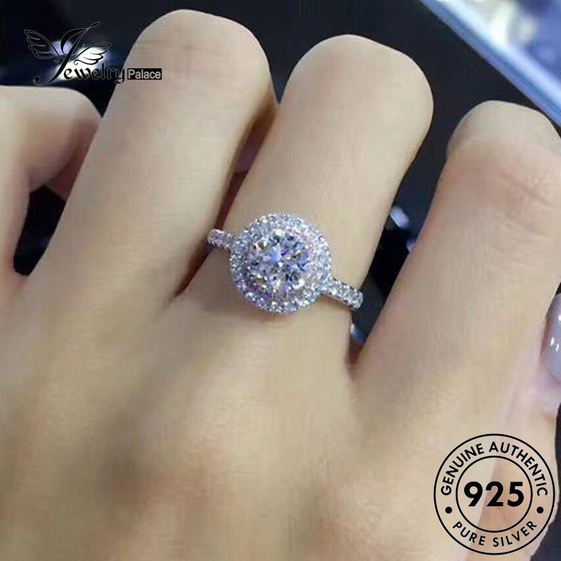 JEWELRYPALACE Moissanite Perhiasan Diamond korea Aksesori Asli Fashion Silver Silver Murni Perak Cincin Round Sterling Wanita Nikah Kawin 925 Original R253