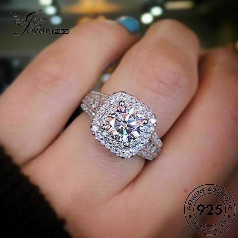 JEWELRYPALACE Moissanite Wanita Kawin Murni Square Perak Original Nikah Diamond Cincin Perhiasan korea Fashion Aksesori Asli Sterling Silver 925 Silver R265