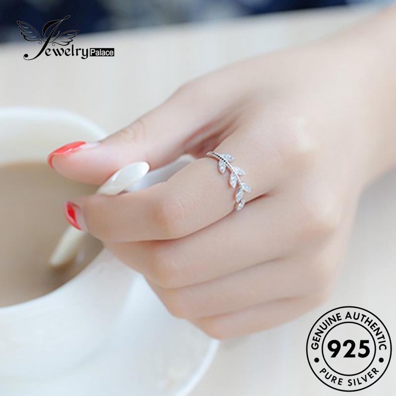 JEWELRYPALACE Silver Perak Wanita Diamond Kawin Asli korea Sterling Aksesori Murni 925 Perhiasan Fashion Cincin Moissanite Leaves Silver Original Nikah R286