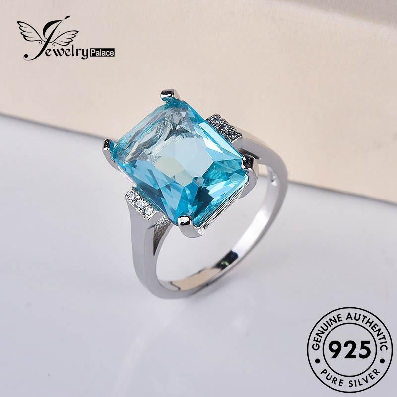 JEWELRYPALACE Aksesori Perak Wanita Asli Square korea Silver Fashion Silver Sterling Cincin Original Perhiasan Murni Aquamarine Nikah 925 Kawin R289