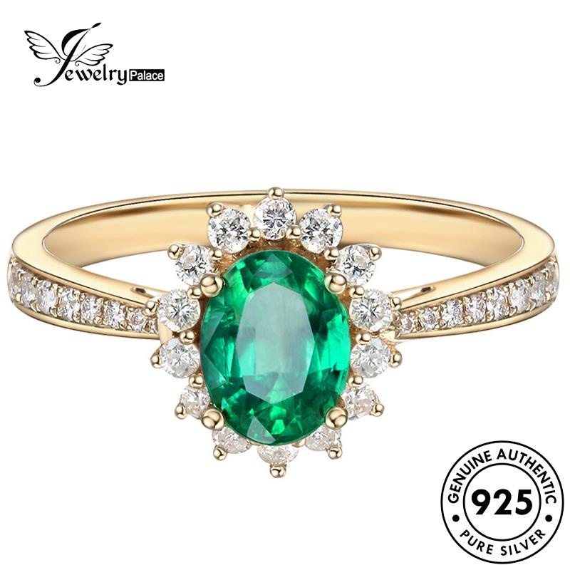 JEWELRYPALACE Wanita Kawin Fashion Perak Sterling Murni Emerald Nikah Asli Cincin Gold Oval Silver Aksesori Silver Original 925 Perhiasan korea R402