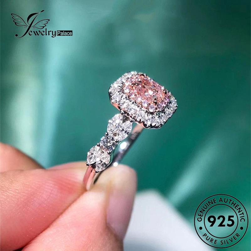 JEWELRYPALACE Nikah Asli Pink 925 Perak Wanita Crystal Aksesori Square Kawin Silver Silver Sterling korea Murni Diamond Original Personality Cincin Perhiasan R544