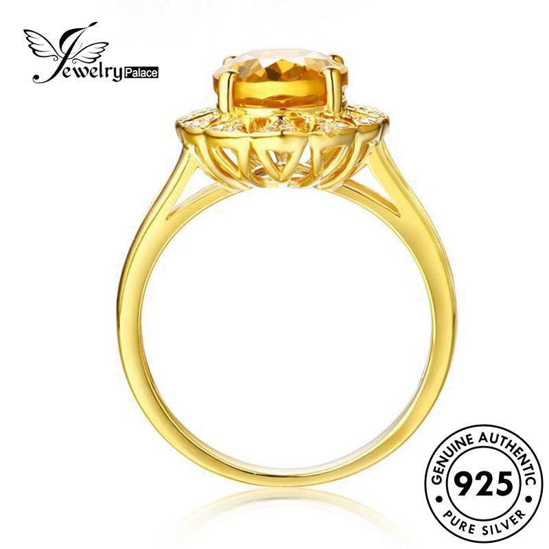 JEWELRYPALACE Asli Cincin Luxury Nikah Silver Aksesori Perhiasan Perak Murni Original Citrine Wanita Gold Kawin Oval korea 925 Silver Sterling R654