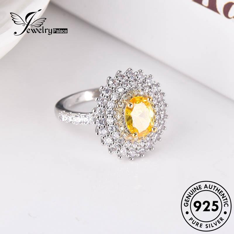 JEWELRYPALACE Wanita korea Citrine Aksesori Cincin Two-Color Perhiasan Silver Classic Perak Kawin 925 Original Asli Nikah Silver Sterling Murni R1017