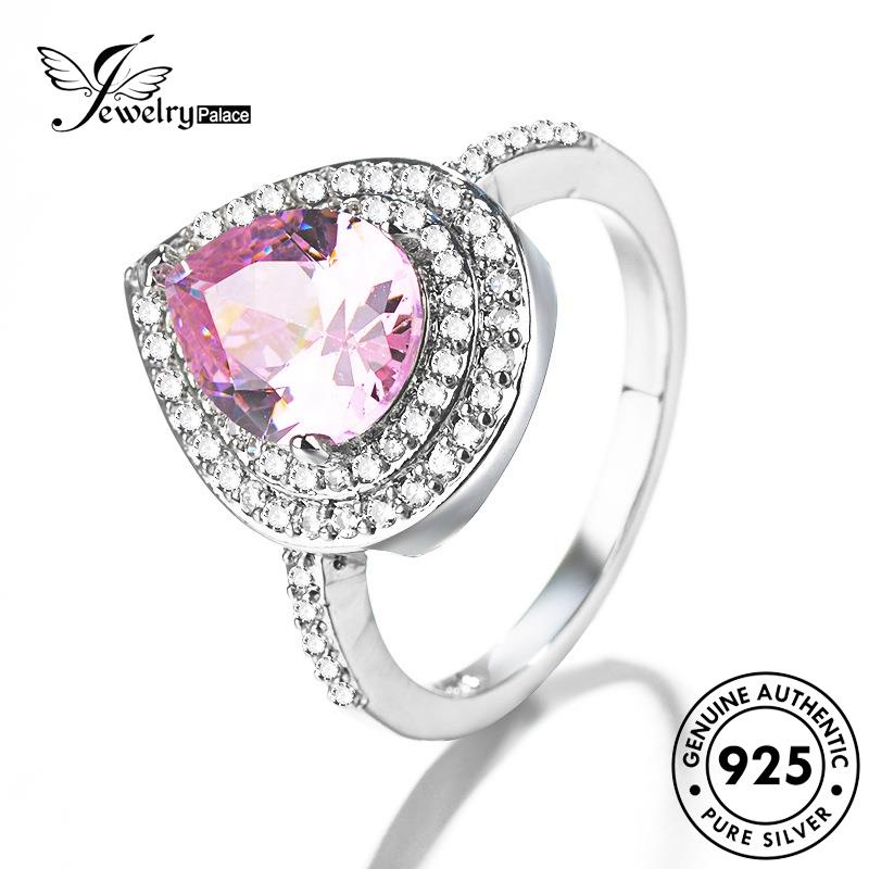 JEWELRYPALACE Classic Sterling Crystal Pink Perak Silver korea Murni Teardrop Asli 925 Wanita Original Diamond Silver Kawin Nikah Cincin Perhiasan Aksesori R879