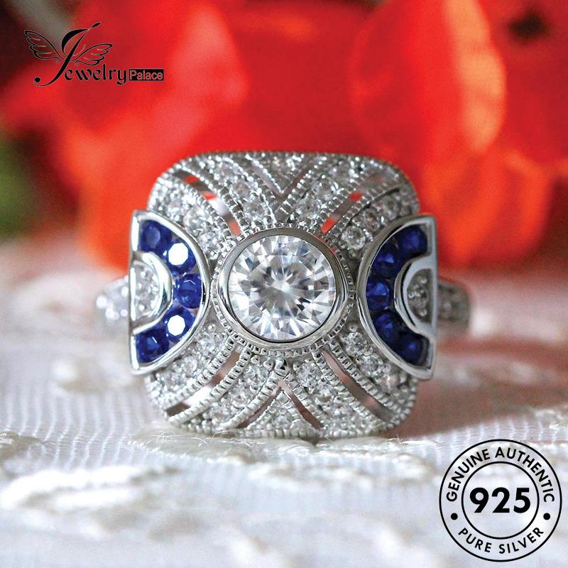 JEWELRYPALACE Cincin Creative korea Asli Aksesori Nikah Perak Silver Sapphire Kawin 925 Murni Perhiasan Silver Original Wanita Sterling Square R917