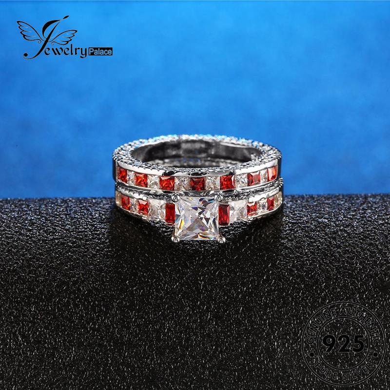 JEWELRYPALACE 925 Silver Cincin Perhiasan Ruby Perak Silver Asli Aksesori Murni Sterling Retro Kawin Square Nikah Original Pasangan korea Couple R1601