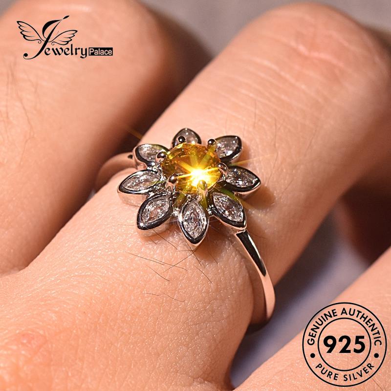 JEWELRYPALACE Asli 925 Perak Flowers Silver Kawin Silver Wanita Simple Original Sterling korea Citrine Aksesori Nikah Murni Cincin Perhiasan R1662