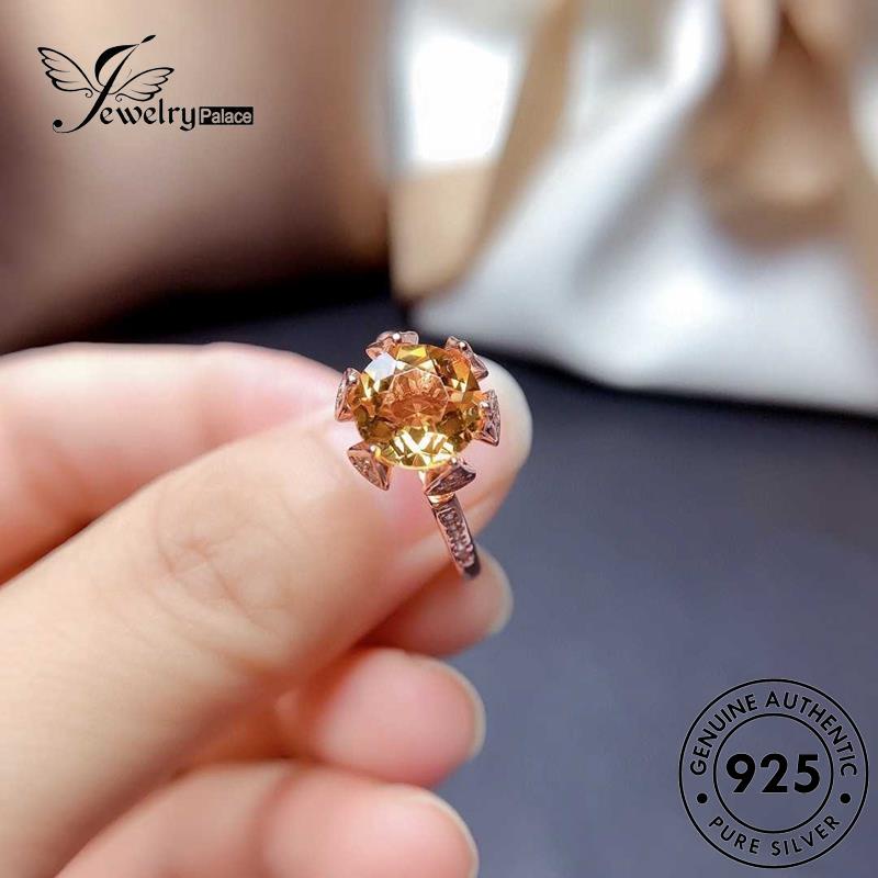 JEWELRYPALACE Perhiasan Simple Gold Wanita Sterling Asli 925 Aksesori Silver Citrine Silver Nikah korea Kawin Original Oval Murni Cincin Perak R1709