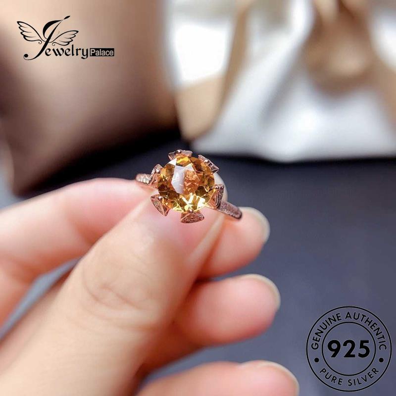 JEWELRYPALACE Perhiasan Simple Gold Wanita Sterling Asli 925 Aksesori Silver Citrine Silver Nikah korea Kawin Original Oval Murni Cincin Perak R1709