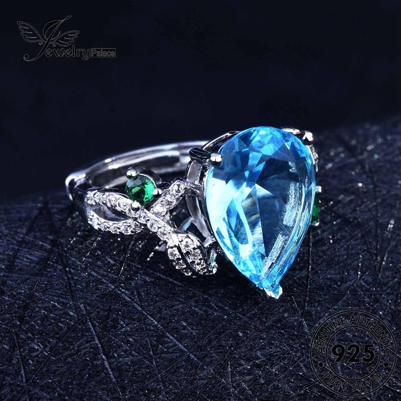 JEWELRYPALACE Asli Perhiasan Perak Drop Aquamarine Silver korea Water Silver Nikah Aksesori Personalized Wanita Cincin Kawin 925 Murni Sterling Original R1847