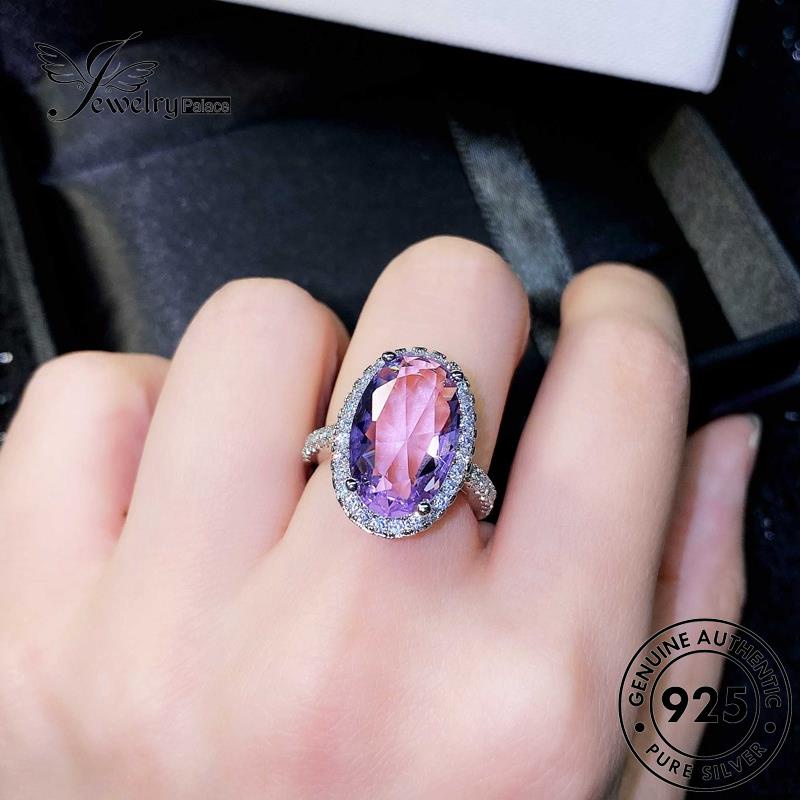 JEWELRYPALACE 925 Silver Sterling Silver Amethyst Perak Cincin Perhiasan Personality korea Original Asli Aksesori Wanita Murni Kawin Oval Nikah R1908