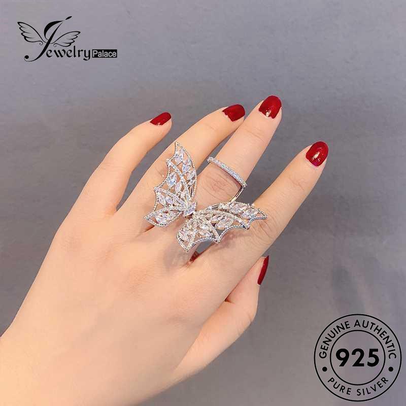 JEWELRYPALACE Perhiasan Creative Wanita Silver Original Sterling Asli Aksesori Kawin Diamond Cincin Nikah korea Murni 925 Moissanite Butterfly Silver Perak R1978