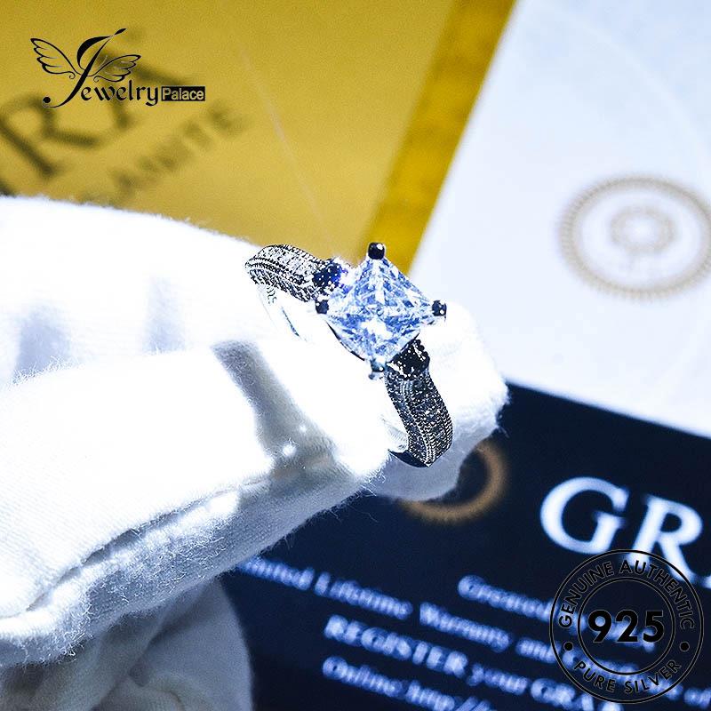 JEWELRYPALACE Perhiasan Simple Original korea Silver Diamond Asli Aksesori Sterling 925 Square Kawin Nikah Silver Perak Murni Wanita Cincin Moissanite R2072