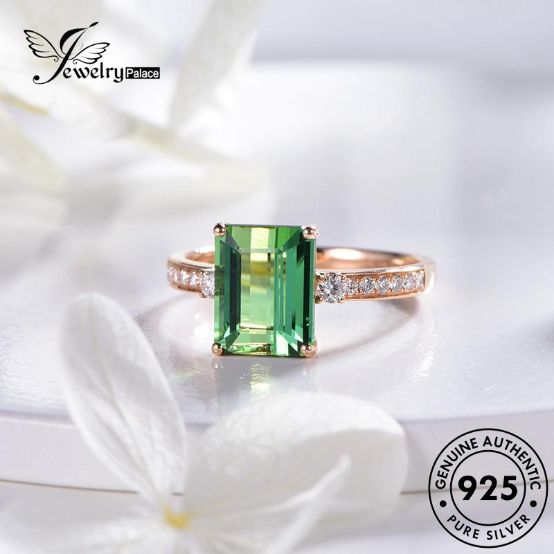 JEWELRYPALACE Asli Emerald Murni 925 Silver Nikah Original Retro Square Perak Kawin Sterling Aksesori Wanita Silver korea Perhiasan Cincin R2124