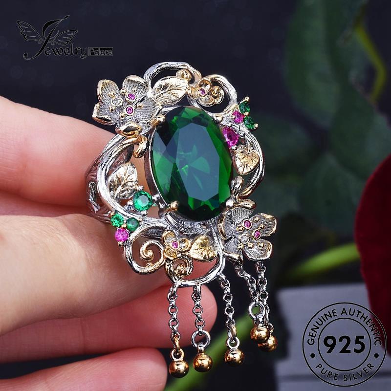 JEWELRYPALACE Silver Perak Emerald Sterling 925 Kawin Asli Nikah Perhiasan Two-Color Murni Original Aksesori Cincin korea Silver Retro Wanita R2130