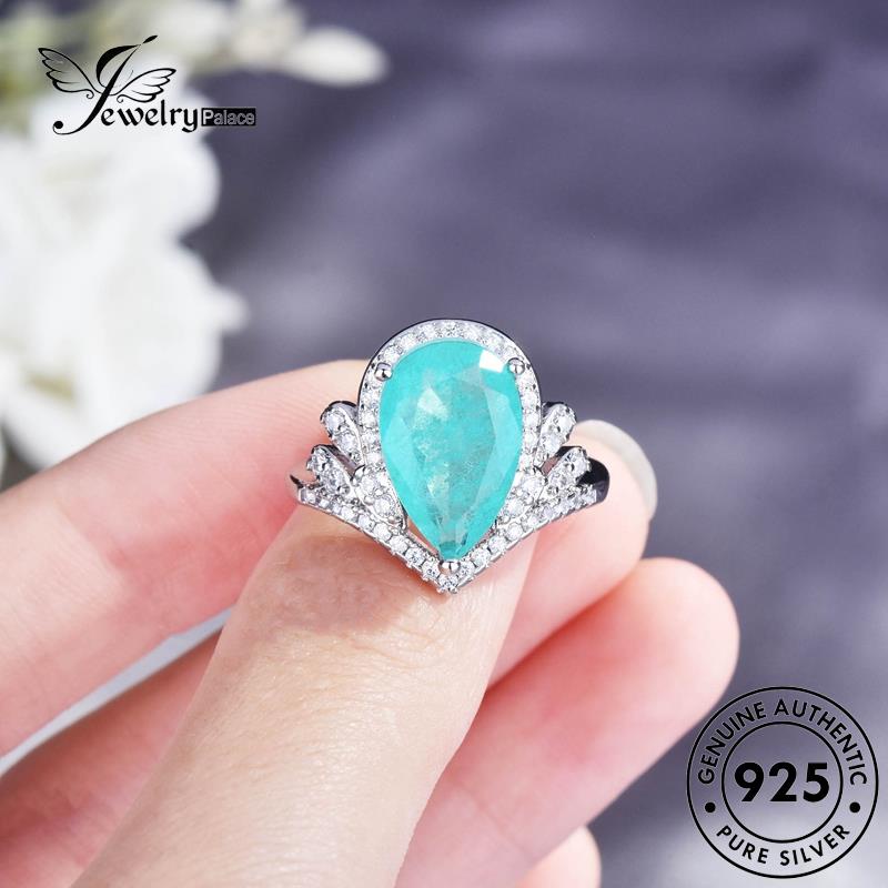 JEWELRYPALACE Pear Shape Kawin Murni Cincin Aquamarine Asli Wanita korea Sterling Nikah Perak Silver Vintage Original Perhiasan 925 Silver Aksesori R2176