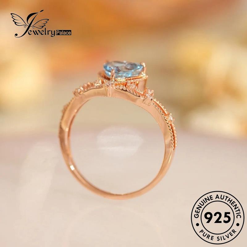 JEWELRYPALACE Gold Wanita korea Perak Sterling Murni Silver 925 Kawin Temperament Aksesori Aquamarine Perhiasan Original Love Nikah Cincin Asli Silver R2239