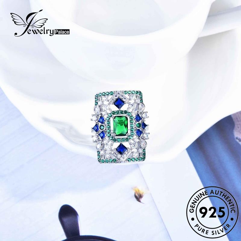 JEWELRYPALACE Wanita Silver Sterling Cincin Retro Kawin Perak Original Asli Emerald Square Perhiasan 925 Nikah Murni Silver korea Aksesori R2240