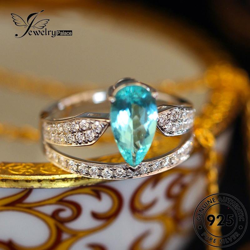 JEWELRYPALACE Silver korea Asli Drop Original 925 Silver Retro Perhiasan Murni Nikah Aksesori Shape Perak Aquamarine Sterling Kawin Cincin Wanita R2250